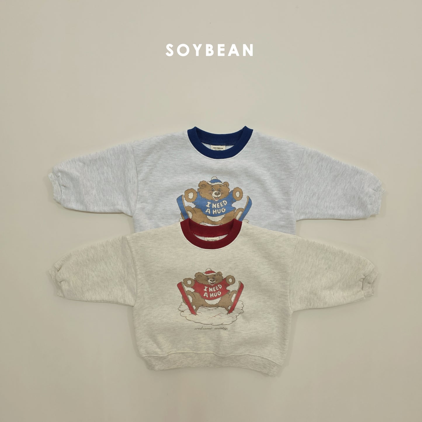 (Pre-order) Soybean Kids Winter - Ski Bear Fleece-Lined Sweatshirt 스키곰양기모맨투맨 (2 Colors)