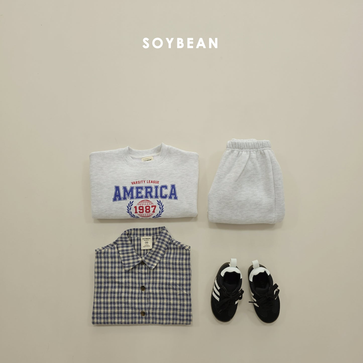 (Pre-order) Soybean Kids Winter - America Fleece-Lined Top & Bottom Set 아메리카양기모상하 (2 Colors)