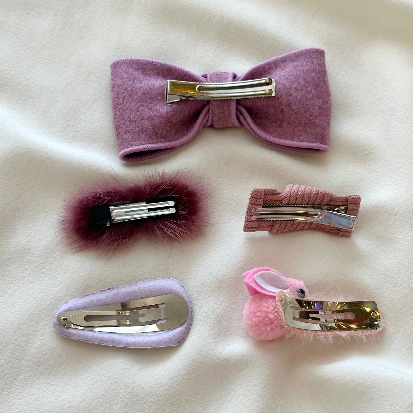 (Chenny Bong Bong) Kids’ Indie Pink Winter Hair Clips 5-piece Set