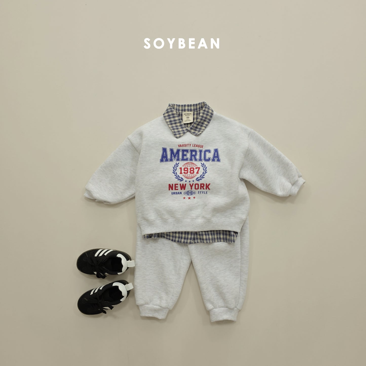 (Pre-order) Soybean Kids Winter - America Fleece-Lined Top & Bottom Set 아메리카양기모상하 (2 Colors)