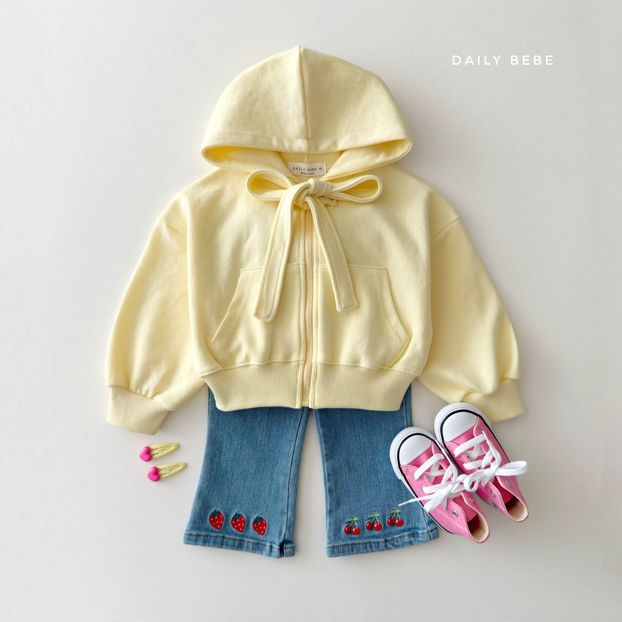 (Pre-order) Daily Bebe Summer- Kids’ Ribbon Hoodie Zip-Up 리본 후드집업 (3 Colors)
