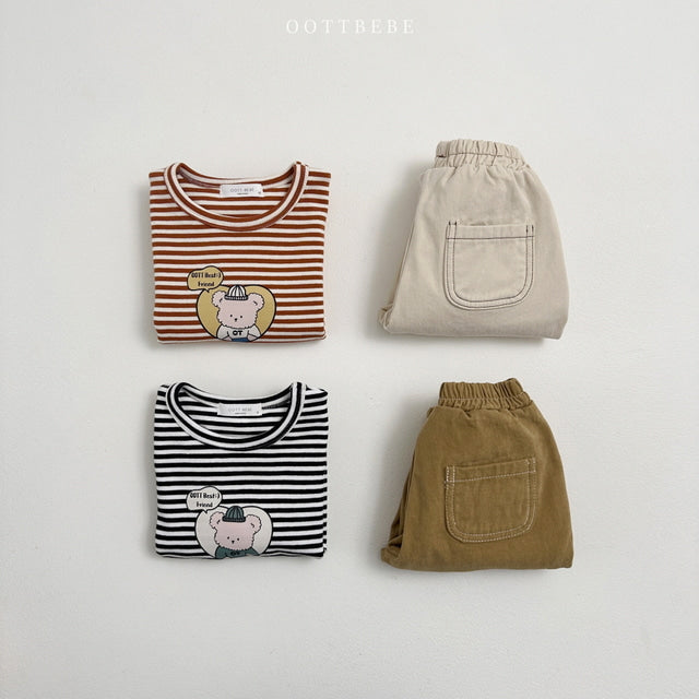 (Pre-order) OOTTBEBE - Friends Striped Play Tee 프렌즈단가라랍빠티 (2 Colors)