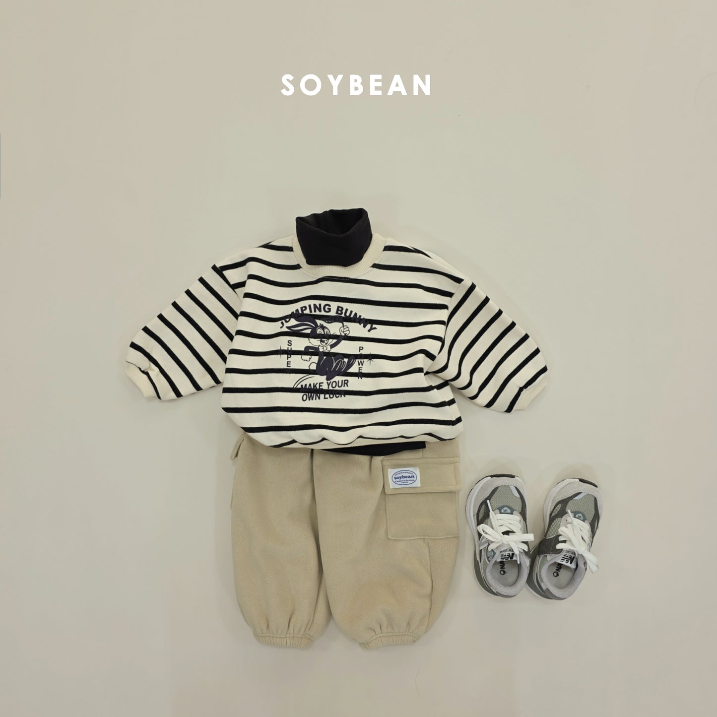 (Pre-order) Soybean Kids Winter - Jumping Bunny Stripe Fleece-Lined Sweatshirt 점핑버니단가라맨투맨 (3 Colors)