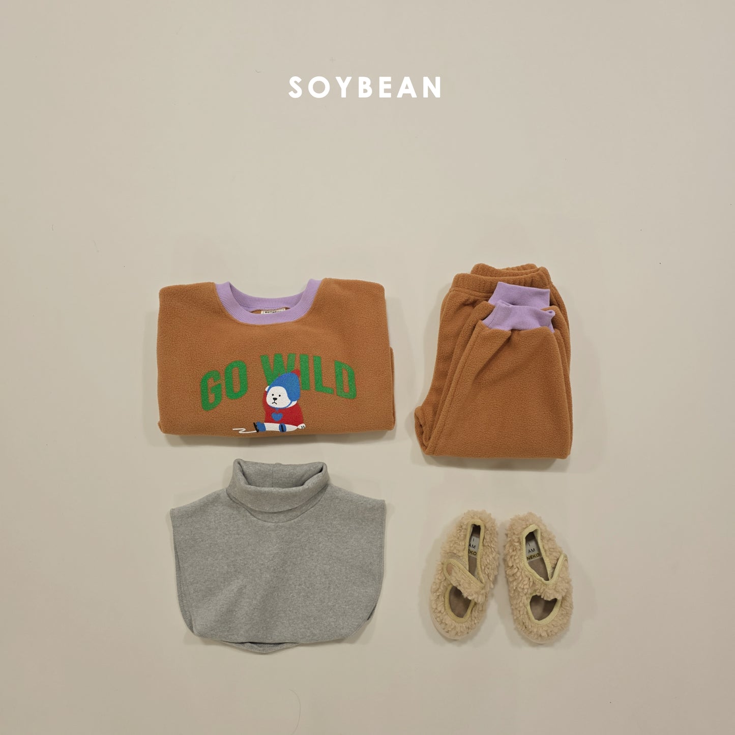(Pre-order) Soybean Kids Winter - Baby Polar Bear Fleece Top & Bottom Set 아기백곰플리스상하복 (2 Colors)
