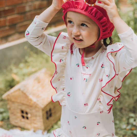 (Pre-order) KoongsKoongs Kids’ Premium Love Berry Rash Guard Dress Set (Ivory)