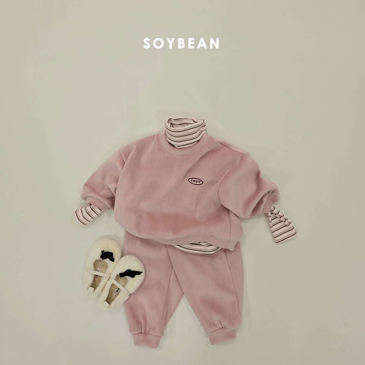 (Pre-order) Soybean Kids Winter - Minky Cozy Ribbed Fleece-Lined Top & Bottom Set 밍크코지상하복 (4 Colors)