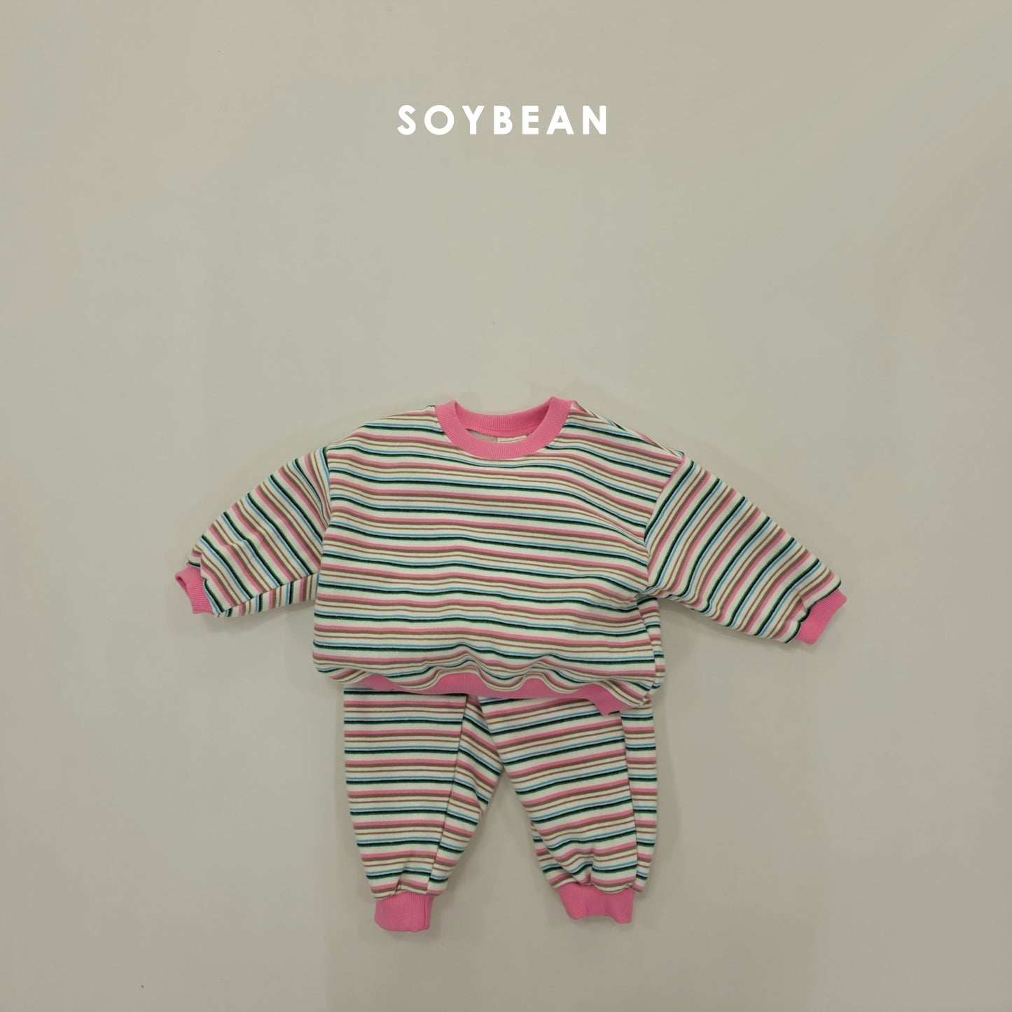 (Pre-order) Soybean Kids Winter - Rainbow Mochi Fleece-Lined Top & Bottom Set 무지개모찌상하복 (2 Colors)