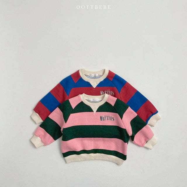 (Pre-order) OOTTBEBE - Stripes Sweatshirt 빅단가라맨투맨 (2 Colors)