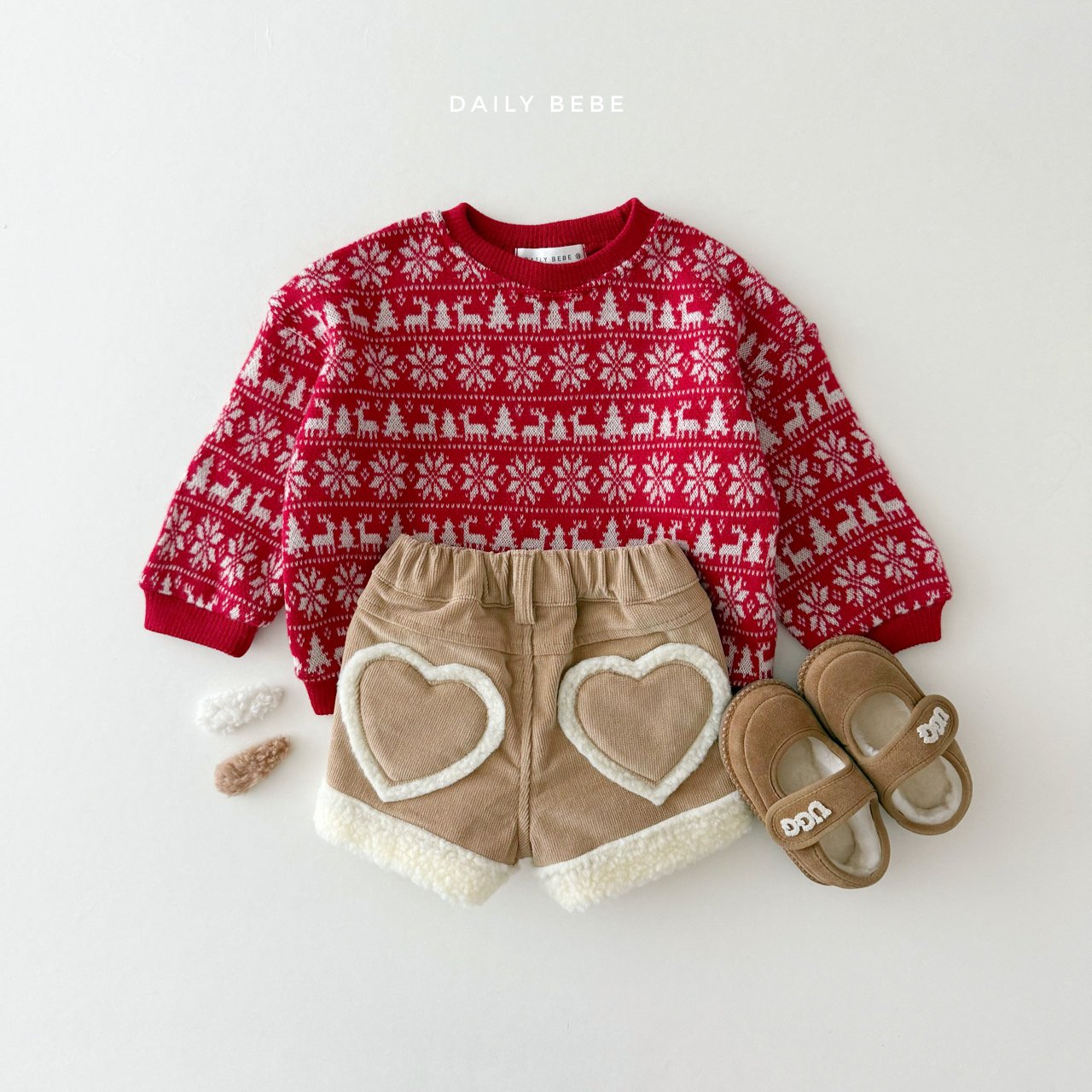 (Pre-order) Daily Bebe Winter - Kids' Holiday Jacquard Knit Sweatshirt 쟈가드맨투맨 (2 Colors)