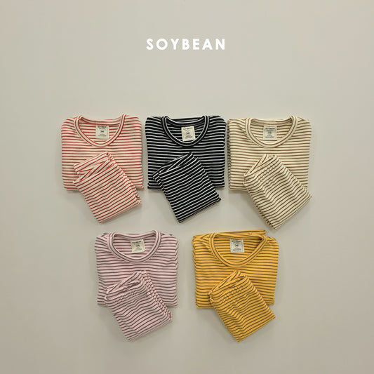 (Pre-order) Soybean Kids Winter - Soft Stripe Fleece-Lined Pajama Set 보들보들단가라실내복 (5 Colors)