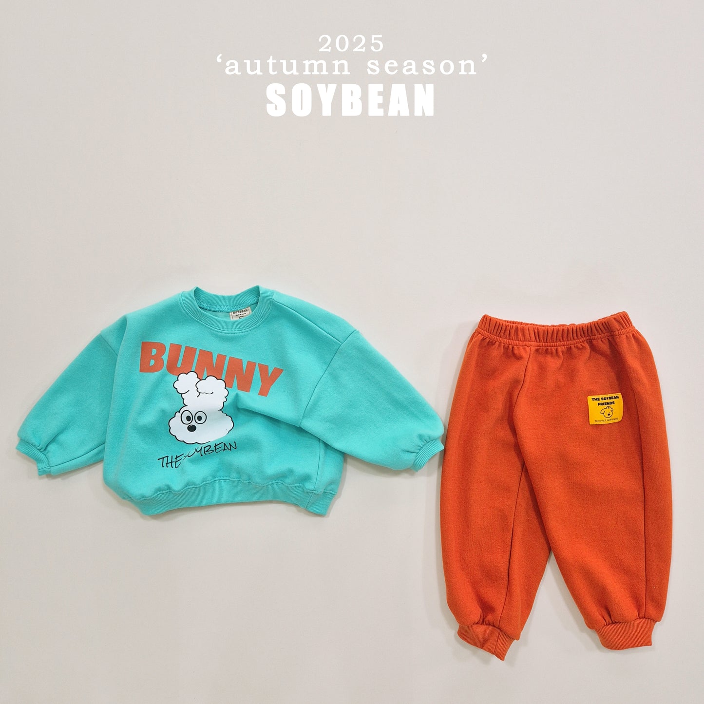(Pre-order) Soybean Kids - Cloud Bunny Color Block Top & Bottom Set 구름토끼배색상하복 (2 Colors)