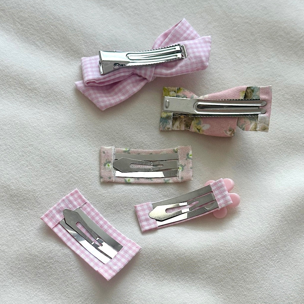 (Chenny Bong Bong) Kids’ Blossom Pink Gingham Hair Clips 4-piece Set