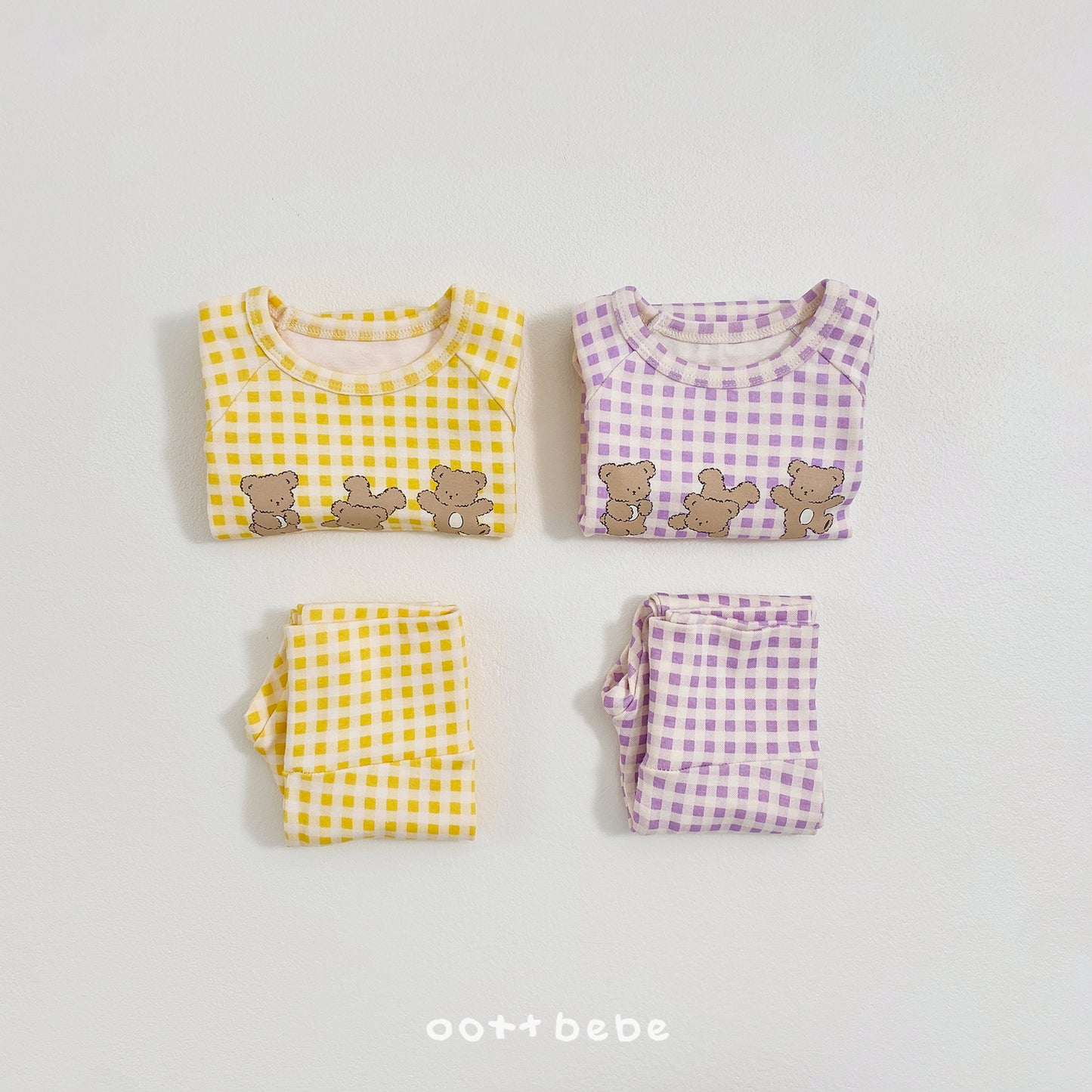 (Pre-order) OOTTBEBE Winter - Checked Bear Full Bodysuit 체크베어슈트 (2 Colors)