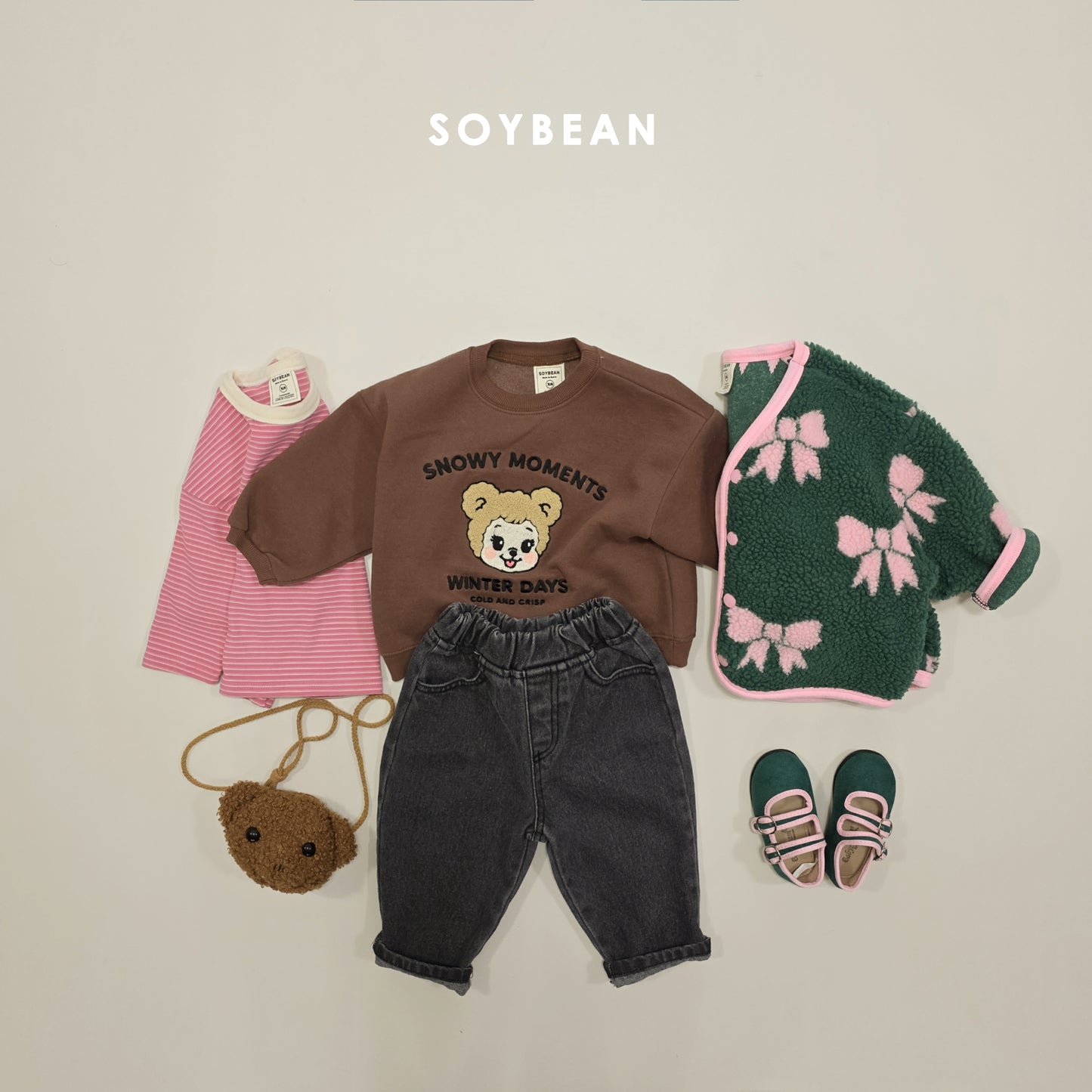 (Pre-order) Soybean Kids Winter - Cozy Tapered Fleece-Lined Denim Pants 포근테이퍼드데님팬츠 (2 Colors)