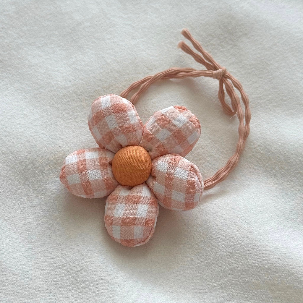 (Chenny Bong Bong) Kids’ Handmade Gingham Blossom Hair Tie (4 Colors)