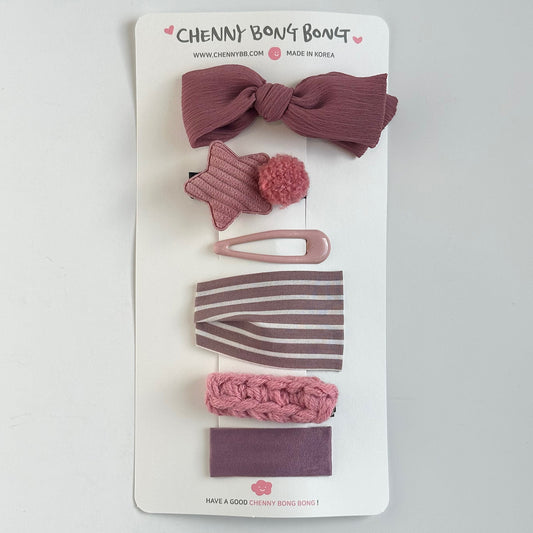 (Chenny Bong Bong) Kids’ Indie Pink Star Hair Clips 6-piece Set