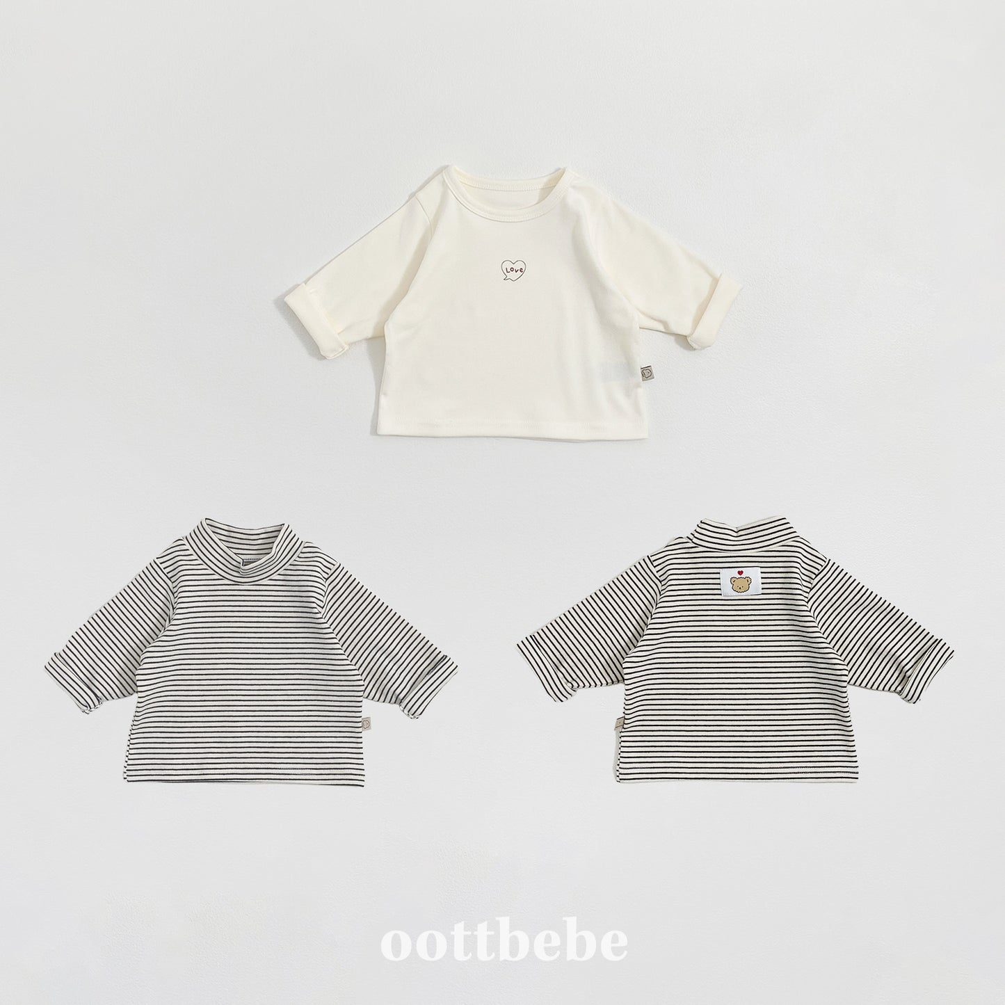 (Pre-order) OOTTBEBE Winter - (Baby) 1+1 Layering Heart Tee Set 윈터1+1티셔츠 (3 Colors)