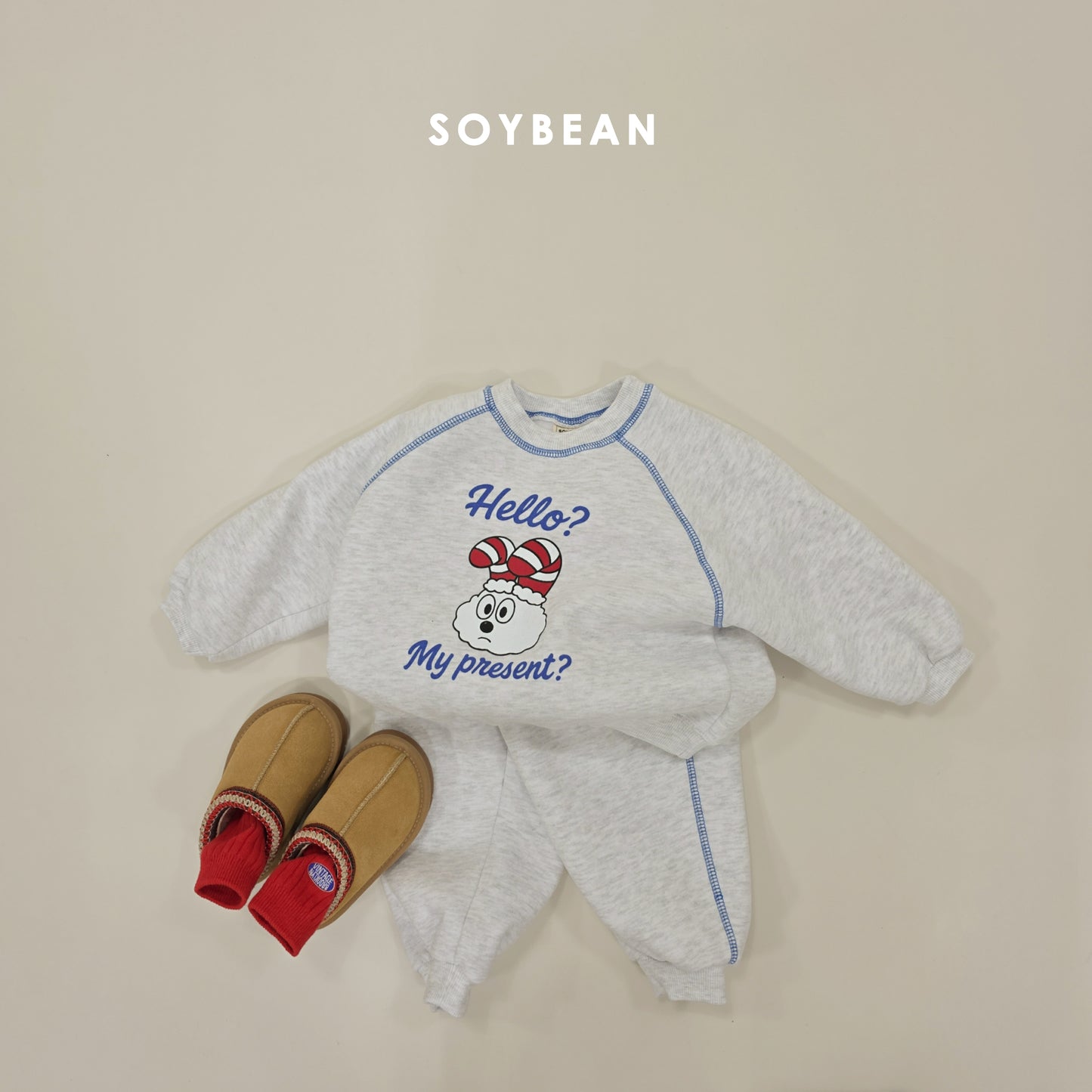 (Pre-order) Soybean Kids Winter - Cloud Bunny Fleece-Lined Top & Bottom Set 양기모구름토끼상하 (3 Colors)
