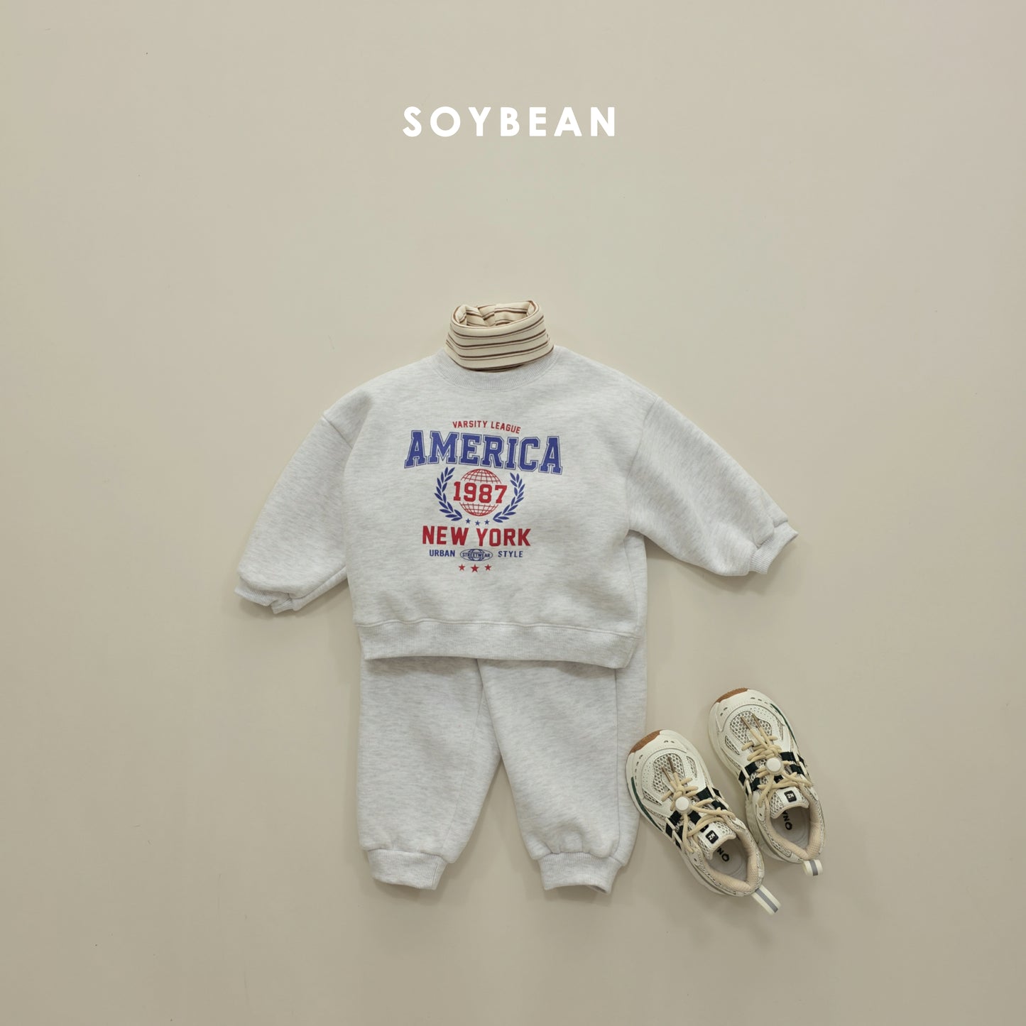 (Pre-order) Soybean Kids Winter - America Fleece-Lined Top & Bottom Set 아메리카양기모상하 (2 Colors)
