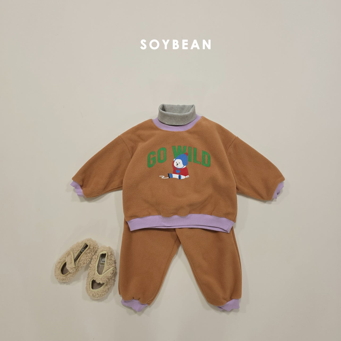 (Pre-order) Soybean Kids Winter - Baby Polar Bear Fleece Top & Bottom Set 아기백곰플리스상하복 (2 Colors)