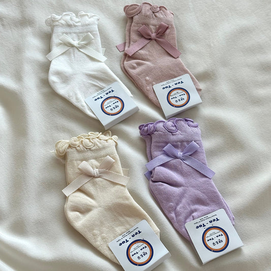 (Ten-Toe) Kids’ Ribbon Ruffles Socks (4-pack)