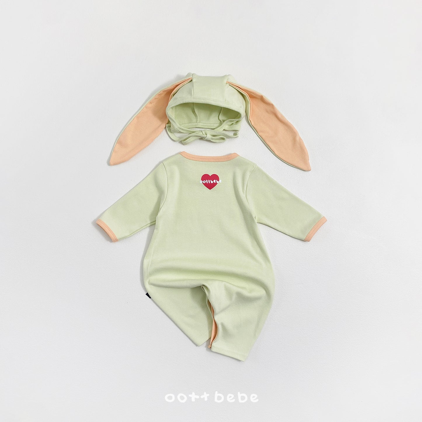 (Pre-order) OOTTBEBE Spring - Modal Heart Romper & Bunny Ear Bonnet Set 모달하트전신슈트+토끼보넷 (4 Colors)