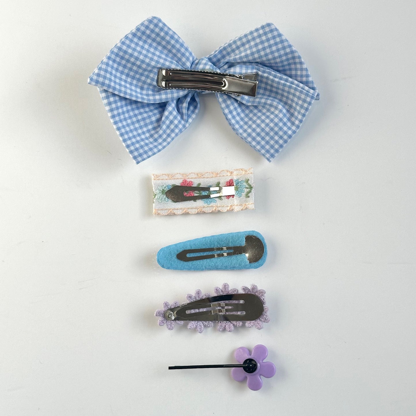 (Chenny Bong Bong) Kids’ Blue Check Hair Clips 5-piece Set