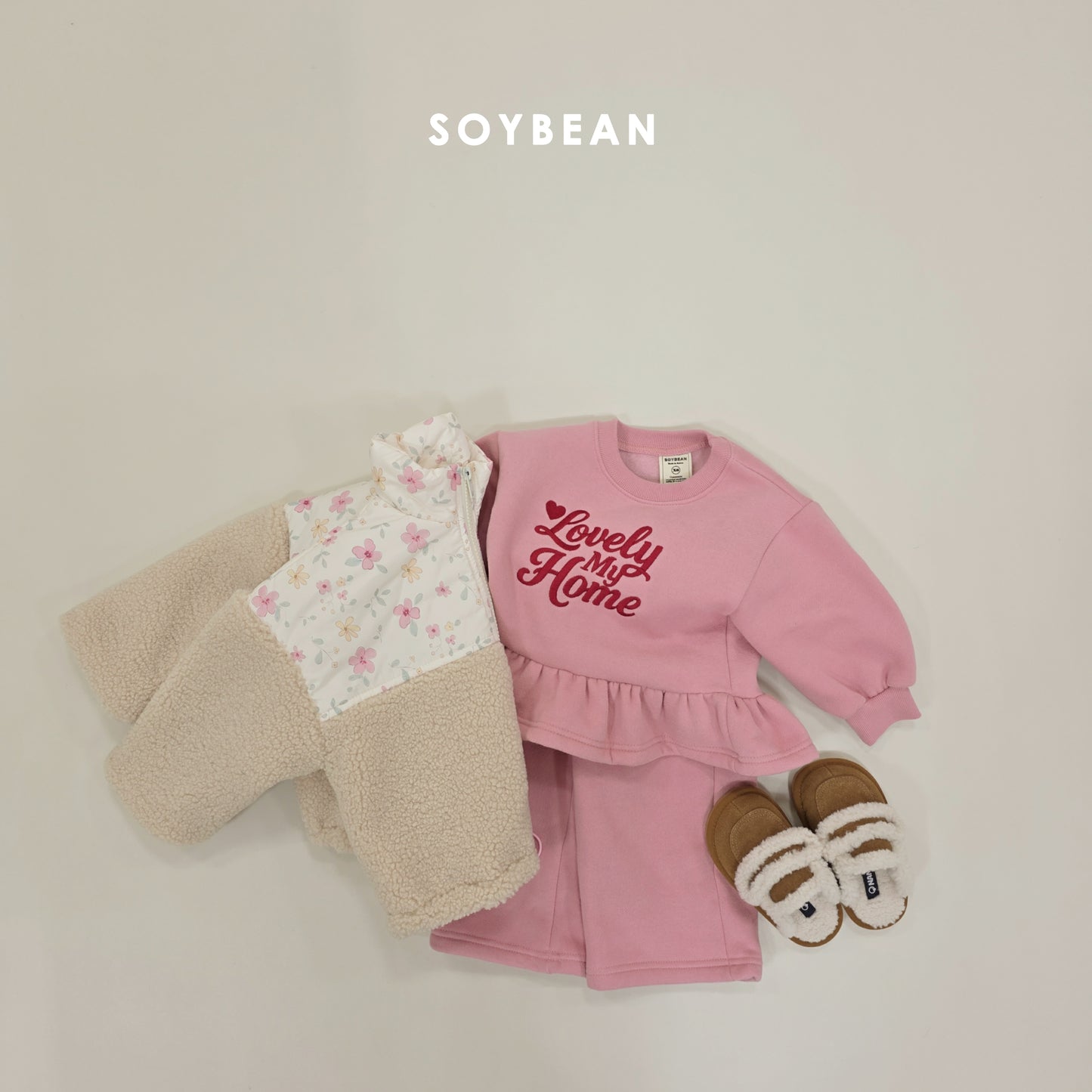 (Pre-order) Soybean Kids Winter - Flower Patch Sherpa Jacket 꽃배색양털JP (2 Colors)