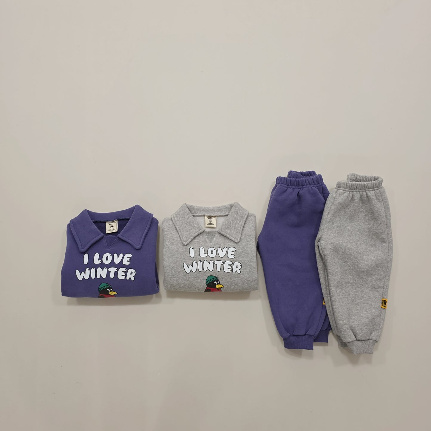 (Pre-order) Soybean Kids Winter - Cozy Penguin Collar Fleece-Lined Top & Bottom Set 포근펭귄카라상하복 (2 Colors)