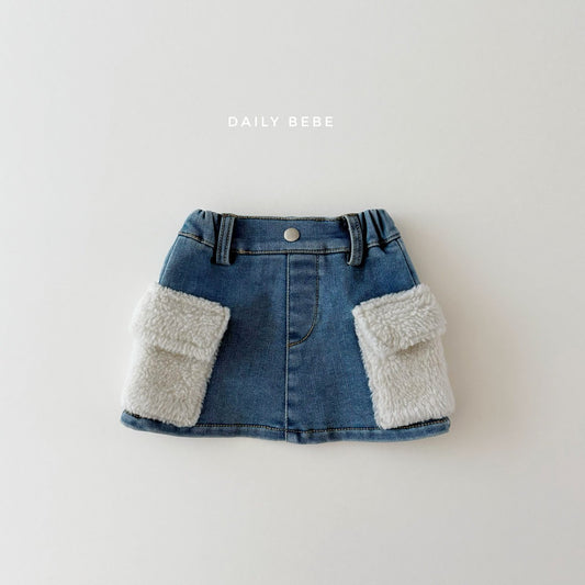 (Pre-order) Daily Bebe - Kids’ Denim Skirt with Fleece Pockets 카고 양털치마