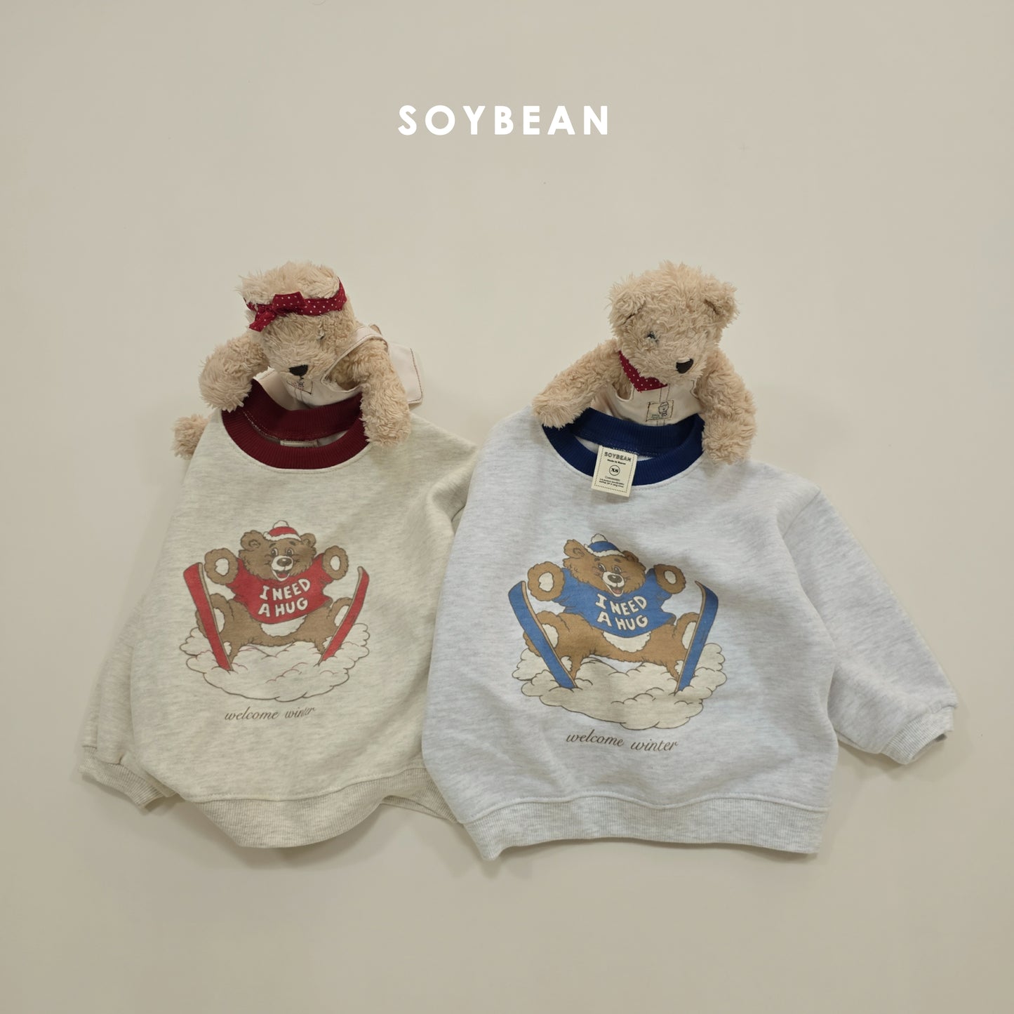 (Pre-order) Soybean Kids Winter - Ski Bear Fleece-Lined Sweatshirt 스키곰양기모맨투맨 (2 Colors)