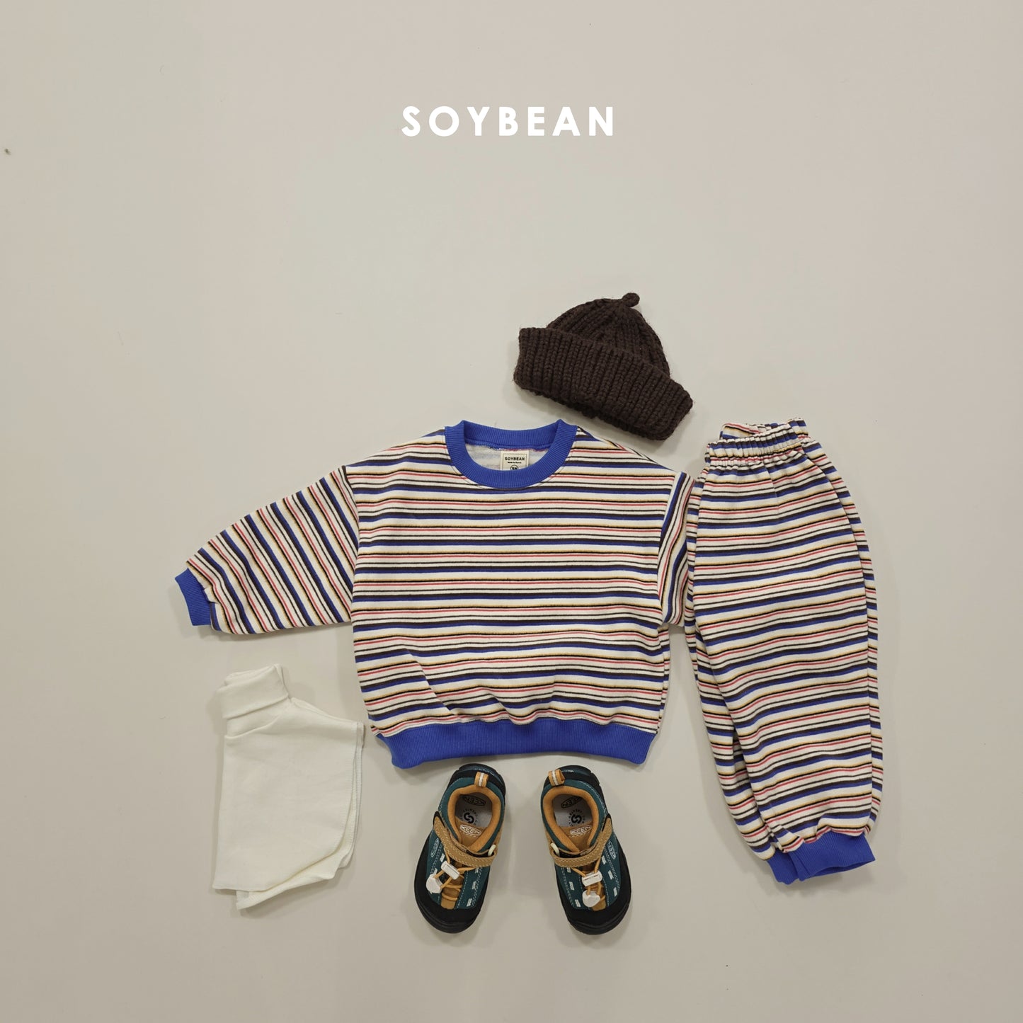 (Pre-order) Soybean Kids Winter - Rainbow Mochi Fleece-Lined Top & Bottom Set 무지개모찌상하복 (2 Colors)