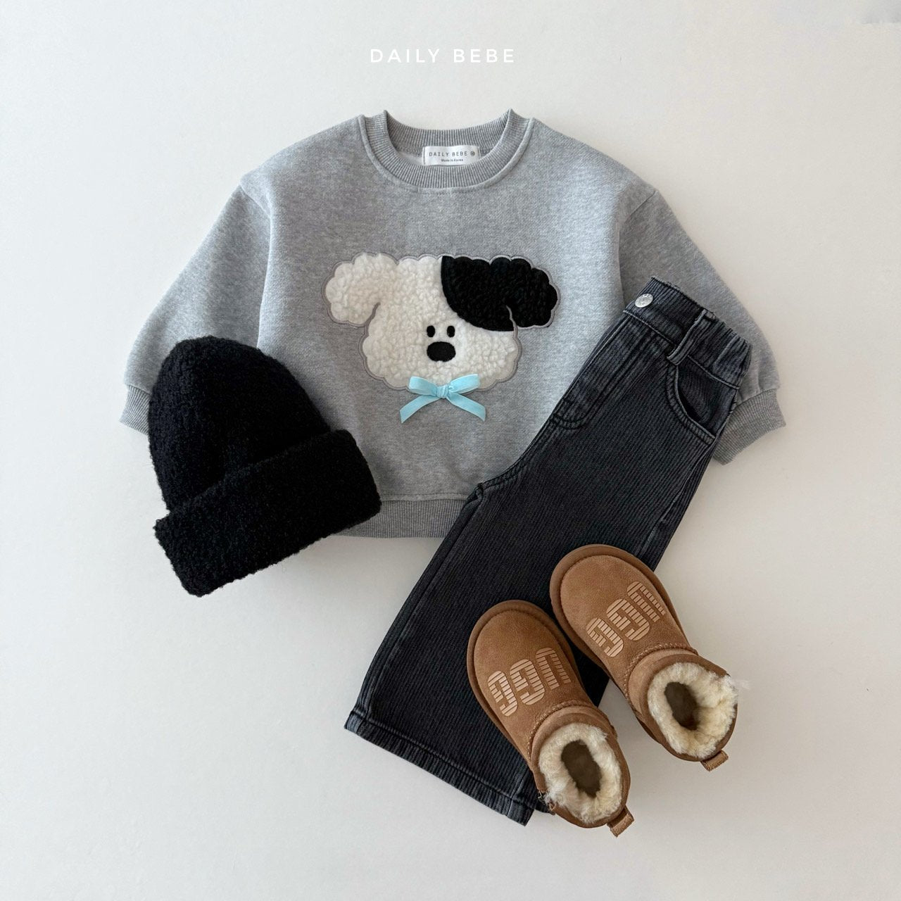 (Pre-order) Daily Bebe Winter - Kids' Fuzzy Ribbon Sweatshirt 뽀글 리본 맨투맨 (2 Colors)