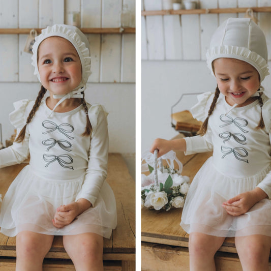 (Pre-order) KoongsKoongs Kids’ Premium Elina Rash Guard Dress Set (Cream Lemon)