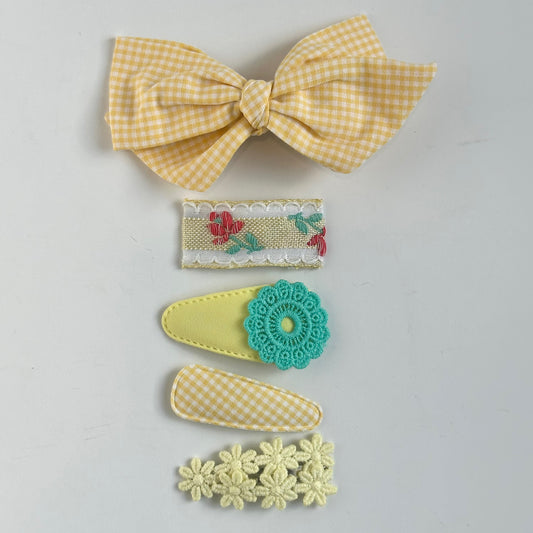 (Chenny Bong Bong) Kids’ Yellow Check Hair Clips 5-piece Set