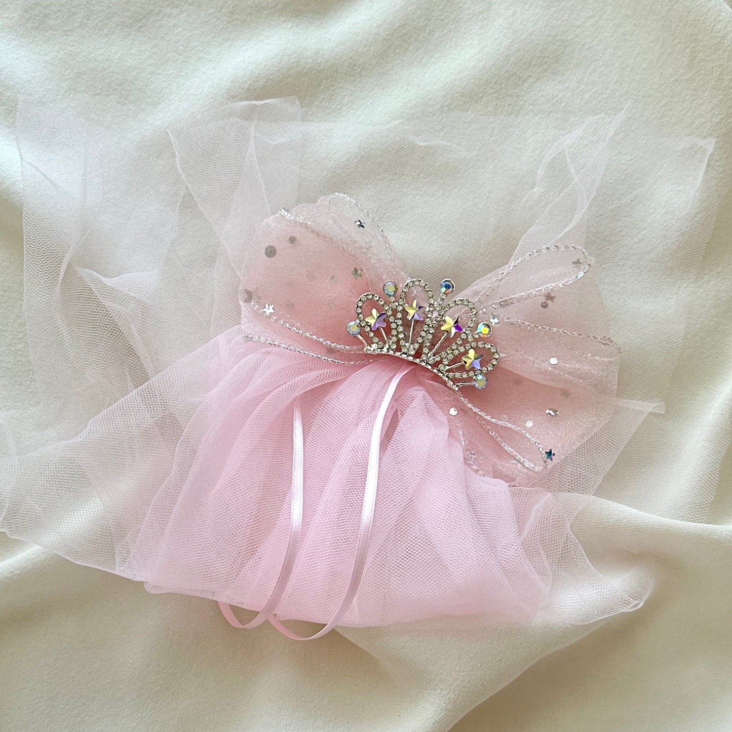 (Chenny Bong Bong) Kids’ Pink Bow Princess Hair Clip with Veil