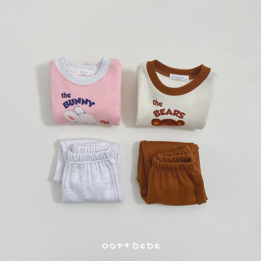 (Pre-order) OOTTBEBE Winter - Bear & Bunny Top & Bottom Set 베어바니상하복 (2 Colors)
