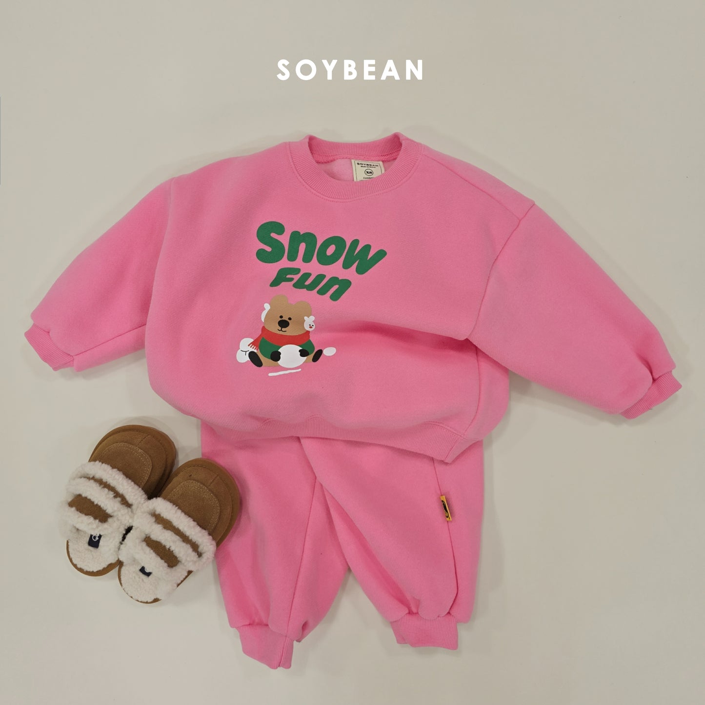 (Pre-order) Soybean Kids Winter - Snow Fun Fleece-Lined Top & Bottom Set 양기모스노우펀상하 (3 Colors)