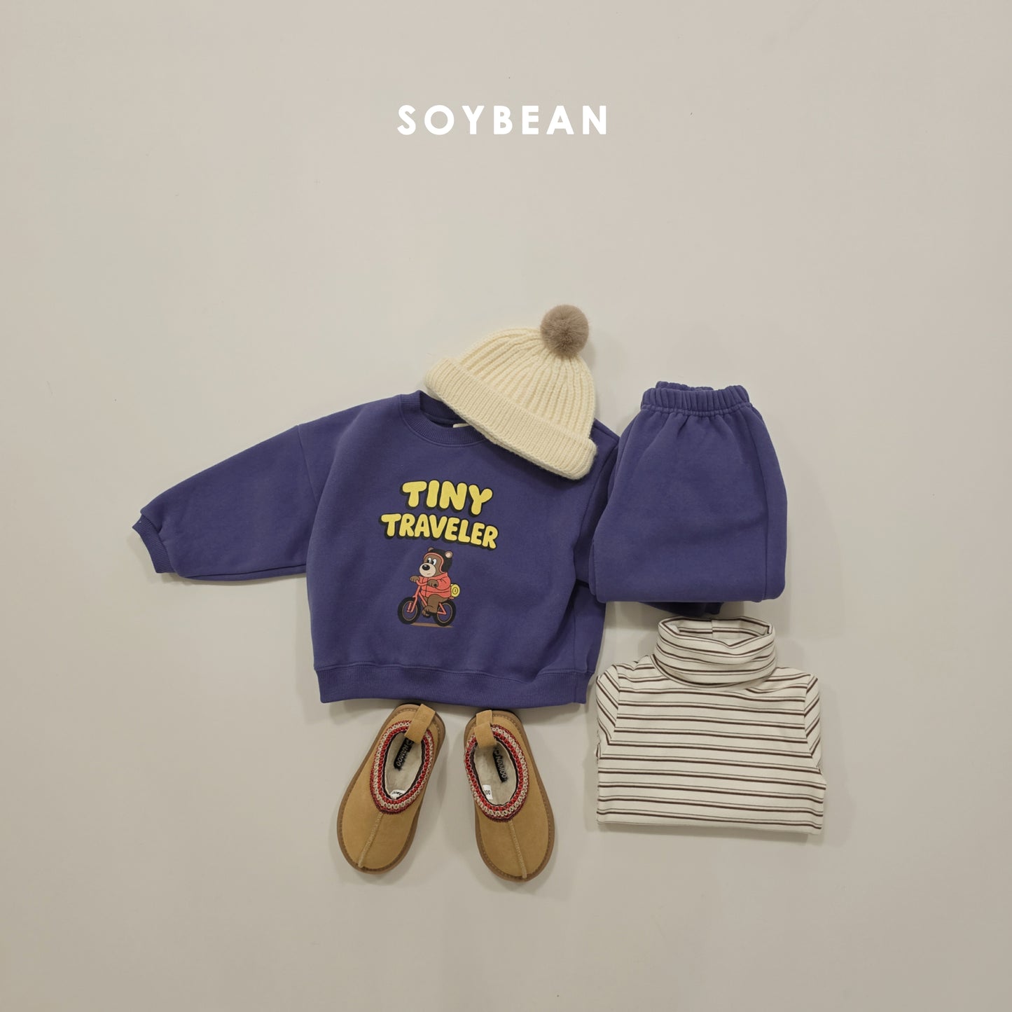 (Pre-order) Soybean Kids Winter - Little Traveler Fleece-Lined Top & Bottom Set 양기모꼬마여행자상하 (3 Colors)