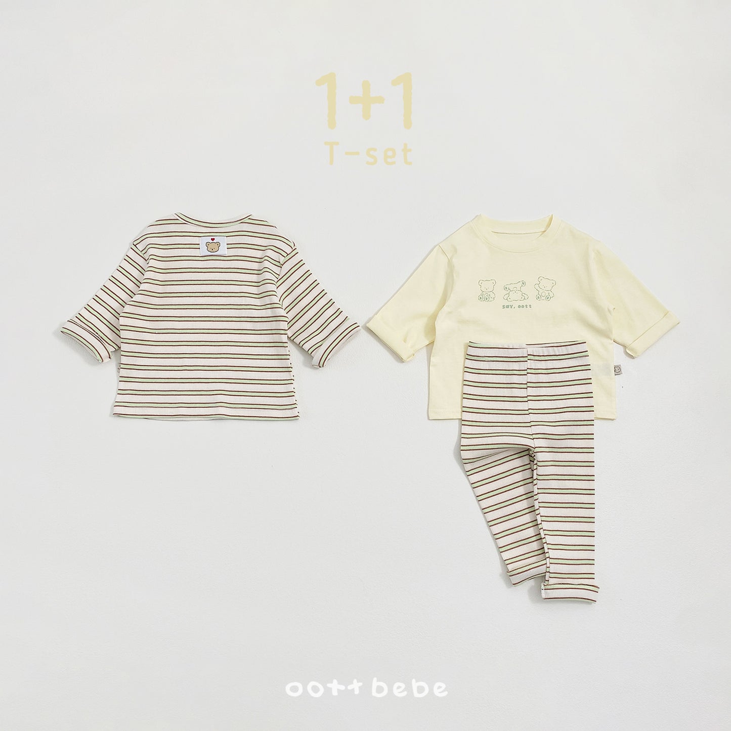 (Pre-order) OOTTBEBE Spring - Say OOTT 1+1 Kid Tee Set 세이오뜨1+1티셔츠 (4 Colors)