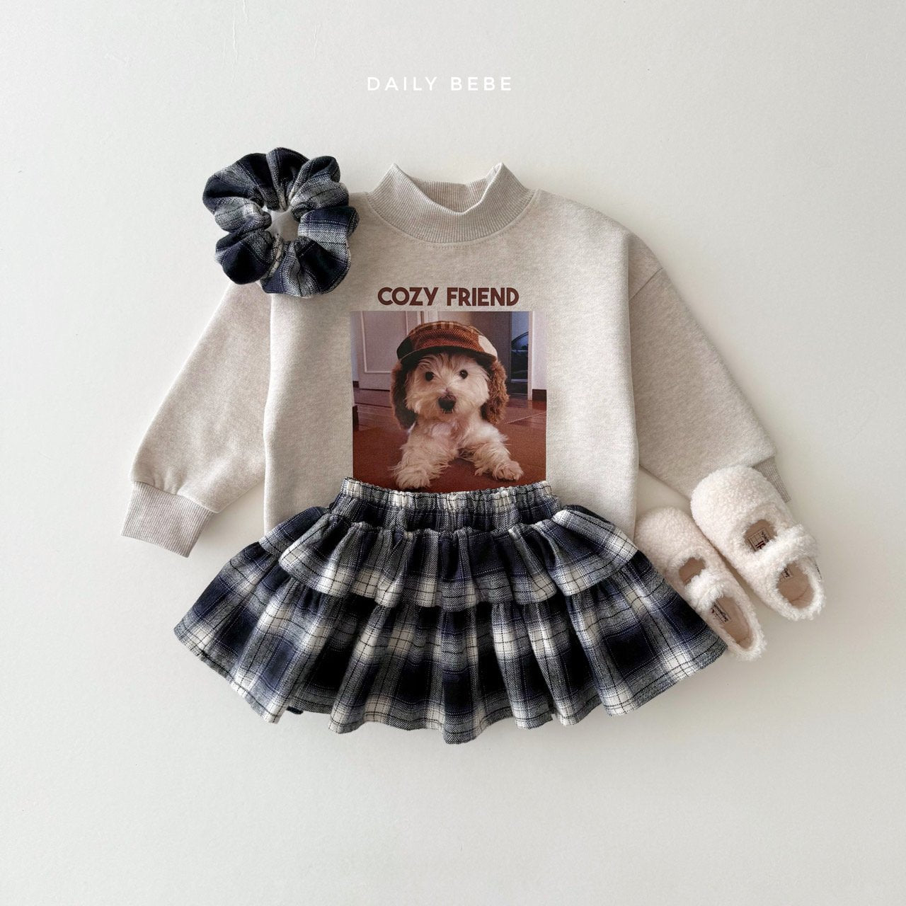 (Pre-order) Daily Bebe - Kids' Puppy Mock-Neck Sweatshirt 강아지 반목 맨투맨 (2 Colors)