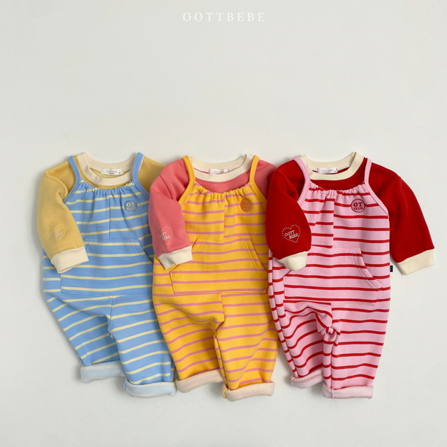 (Pre-order) OOTTBEBE - Snuggle Stripes Overalls 하리보오버롤 (3 Colors)