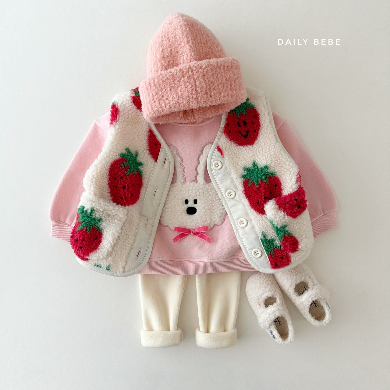 (Pre-order) Daily Bebe Winter - Kids' Fuzzy Ribbon Sweatshirt 뽀글 리본 맨투맨 (2 Colors)
