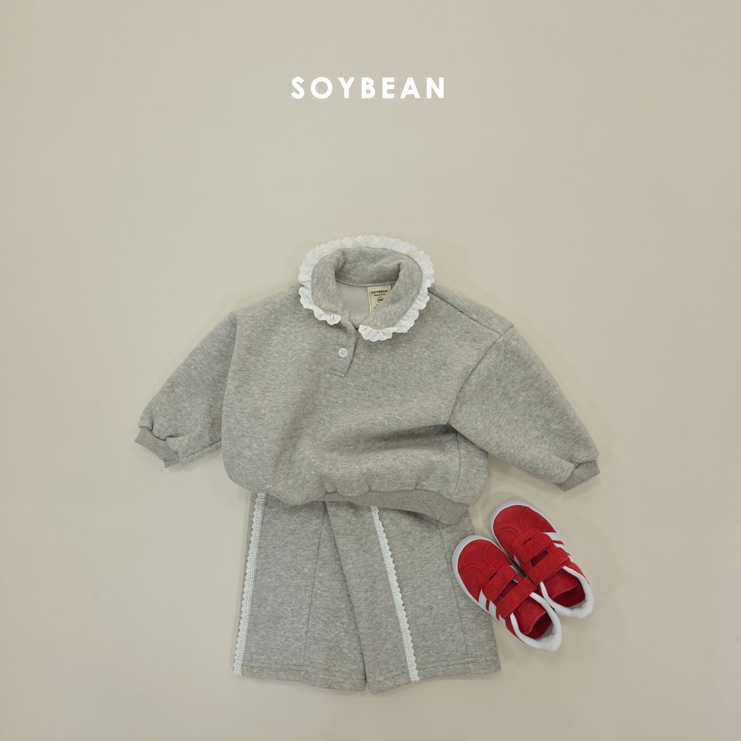 (Pre-order) Soybean Kids Winter - Collar Frill Fleece-Lined Top & Bottom Set 카라프릴양기모상하 (2 Colors)
