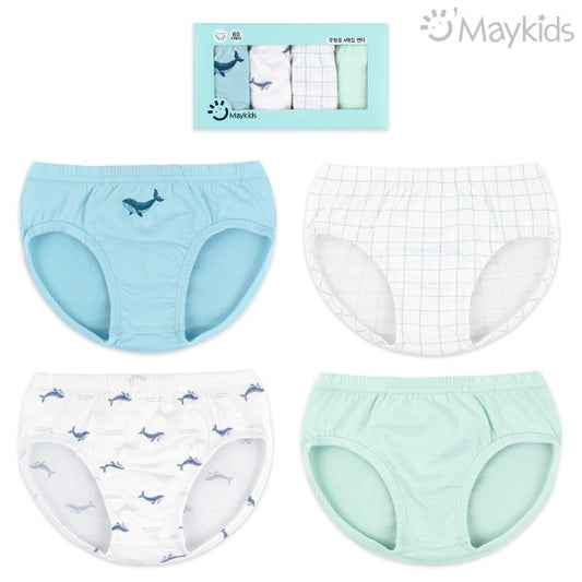 (Pre-Order) MayKids - Dot Whale Cotton Boys’ Underwear (4-pack)