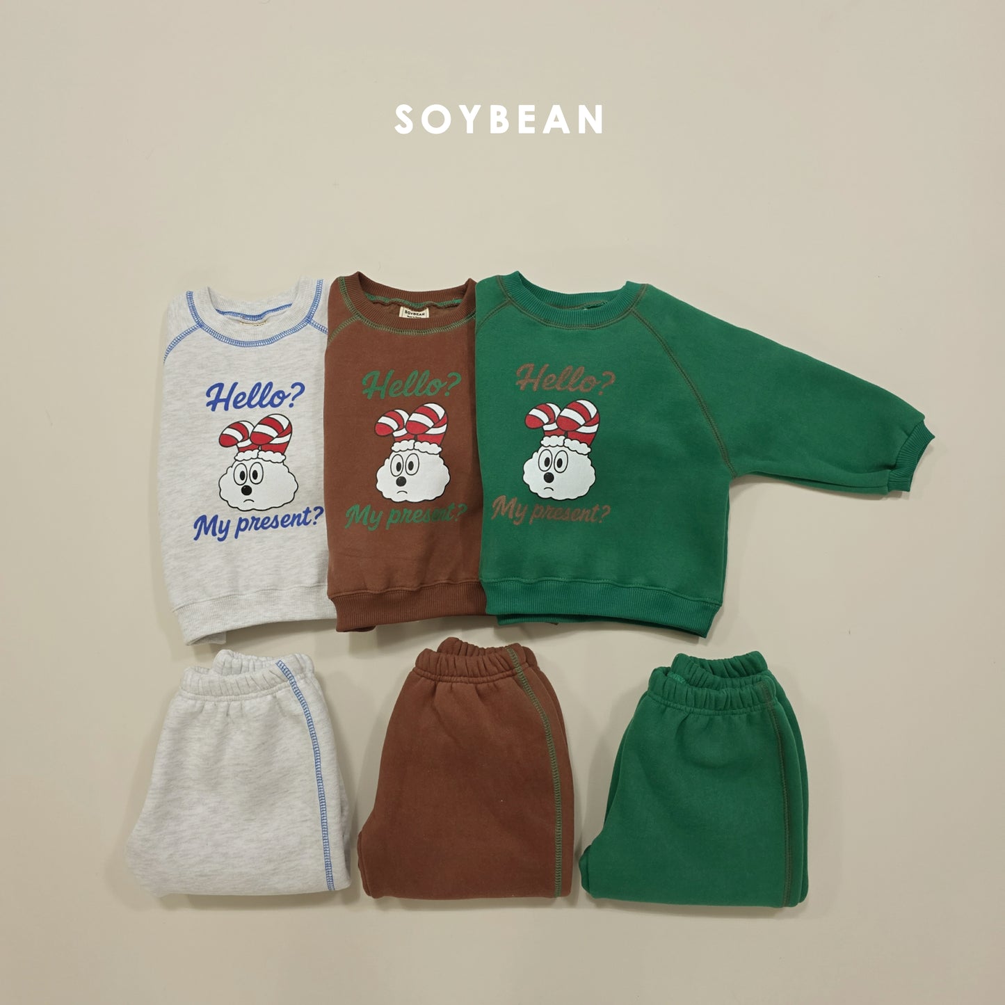 (Pre-order) Soybean Kids Winter - Cloud Bunny Fleece-Lined Top & Bottom Set 양기모구름토끼상하 (3 Colors)