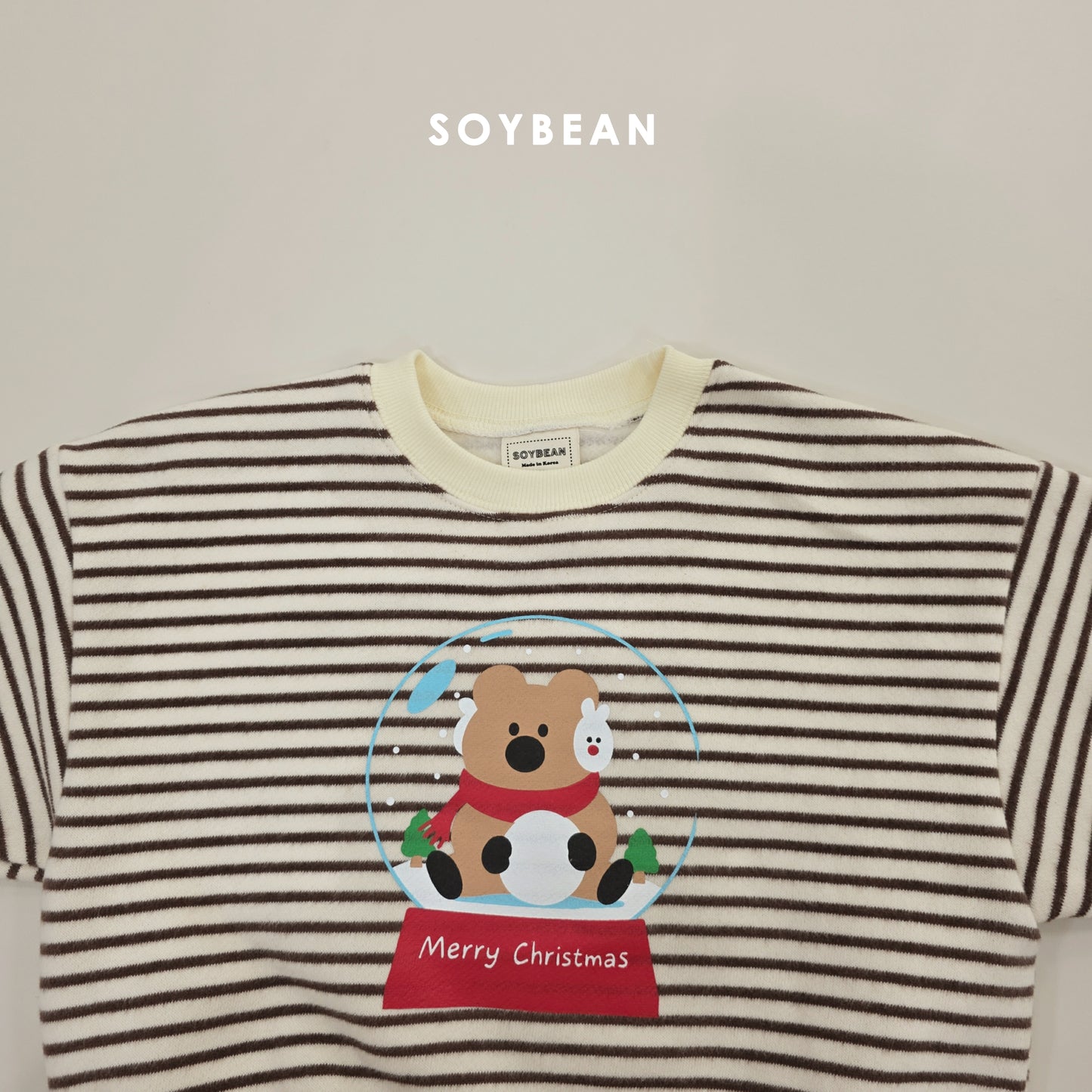 (Pre-order) Soybean Kids Winter - Snowball Stripe Fleece-Lined Top & Bottom Set 스노우볼단가라상하 (3 Colors)