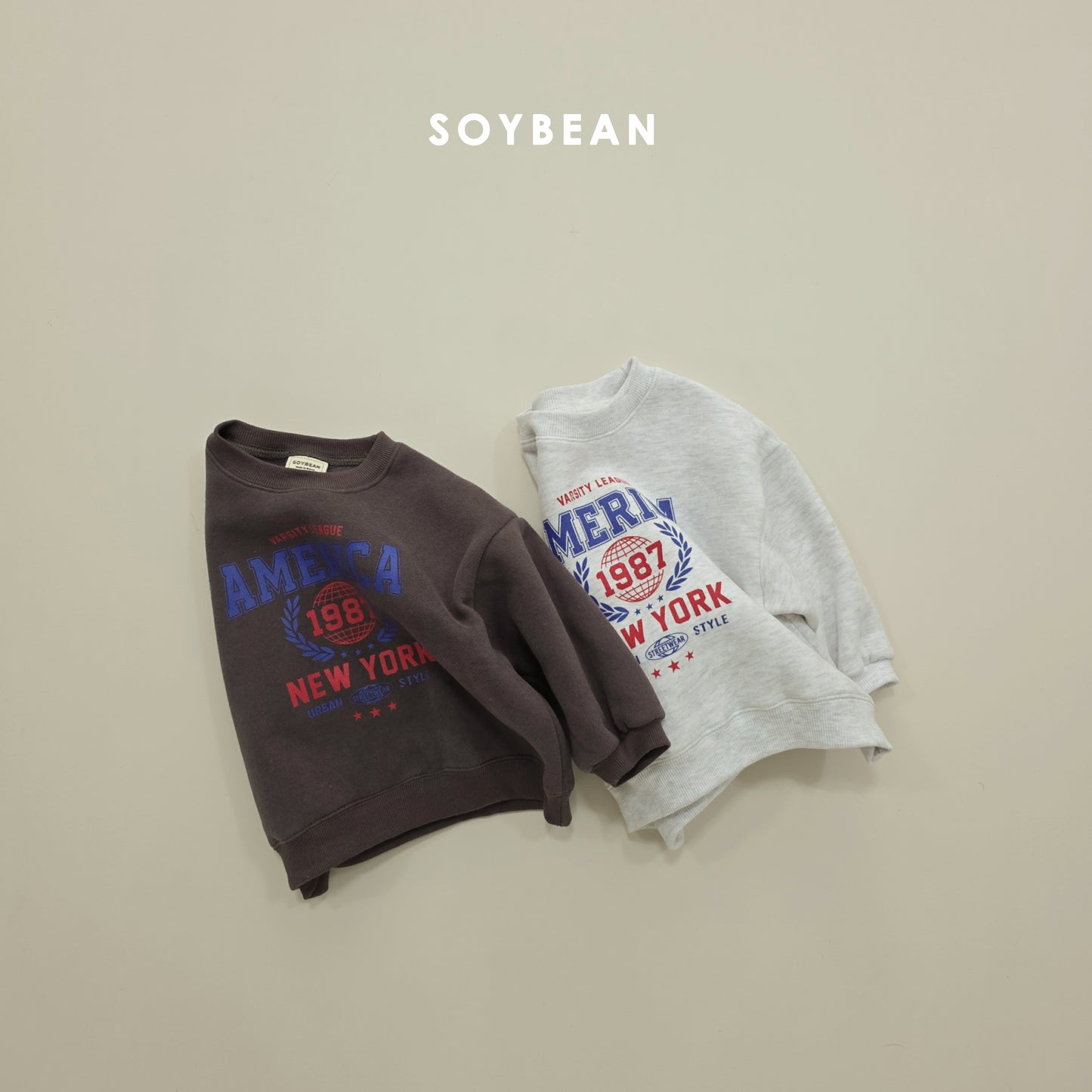 (Pre-order) Soybean Kids Winter - America Fleece-Lined Top & Bottom Set 아메리카양기모상하 (2 Colors)