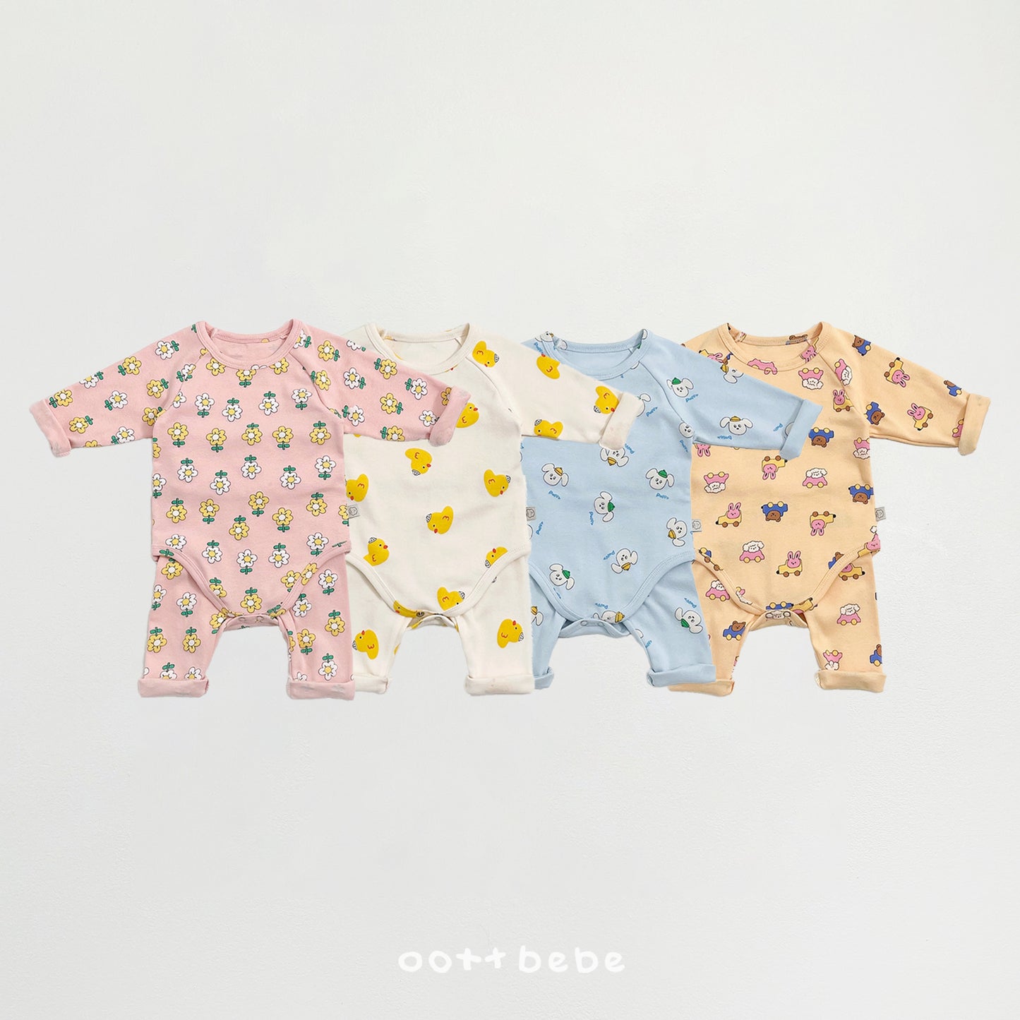 (Pre-order) OOTTBEBE Spring - Picnic Cotton Romper 나들이슈트세트 (4 Colors)