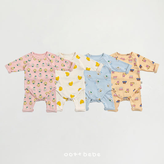 (Pre-order) OOTTBEBE Spring - Picnic Cotton Romper 나들이슈트세트 (4 Colors)
